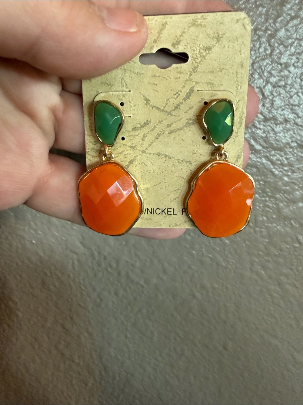 Gold-Tone Orange and Green Drop Earrings